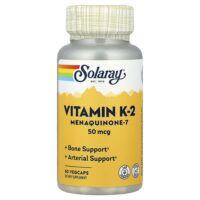 менахинон-7, витамин K2, 50 мкг, 60 растительных капсул — Solaray