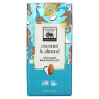 Плитка молочного шоколада, кокос и миндаль, 48% какао, 85 г (3 унции) — Endangered Species Chocolate