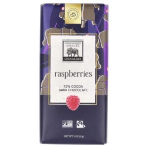 плитка темного шоколада с малиной, 72% какао, 85 г (3 унции) — Endangered Species Chocolate