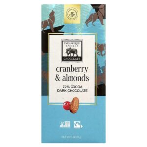 Темный шоколад с клюквой и миндалем, 72% какао, 85 г (3 унции) — Endangered Species Chocolate
