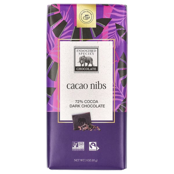spc24248_v_14.jpg Ядра какао + темный шоколад, 72% какао, 85 г (3 унции) — Endangered Species Chocolate