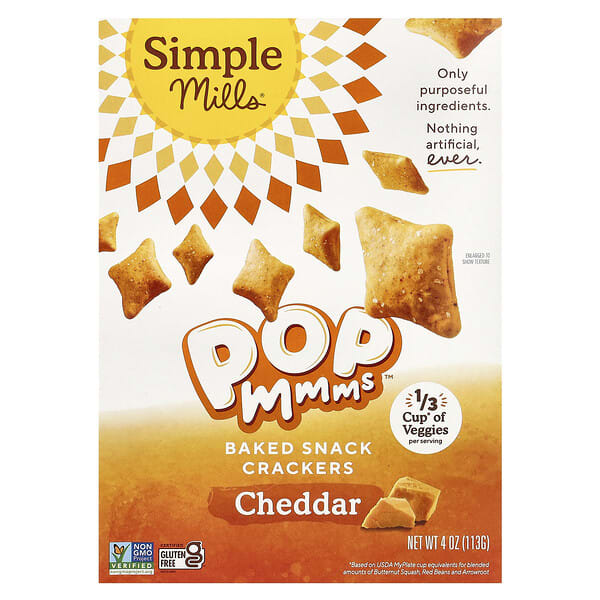 spm67173_v_25.jpg Pop Mmms™, запеченные крекеры, вкус чеддера, 113 г (4 унции) — Simple Mills