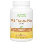 Milk Thistle Plus, расторопша с экстрактами куркумы и артишока, 175 мг, 120 растительных капсул — Super Nutrition