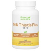 Milk Thistle Plus, расторопша с экстрактами куркумы и артишока, 175 мг, 120 растительных капсул — Super Nutrition