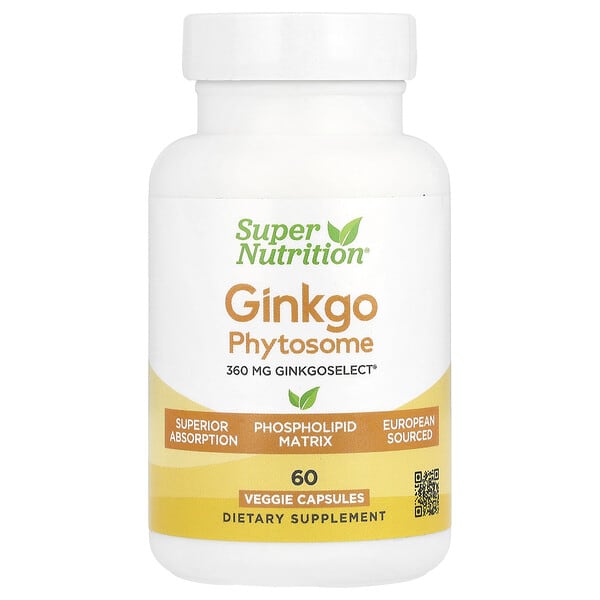 spn02424_v_9.jpg Ginkgo Phytosome, фитосомы гинкго, 360 мг, 60 растительных капсул — Super Nutrition