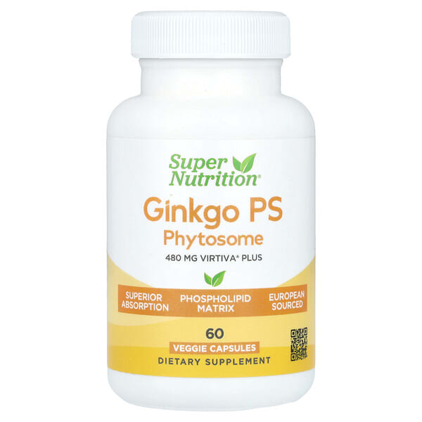 spn02434_v_9.jpg Ginkgo PS Phytosome, фитосома гинкго с ФС, с экстрактом гинкго, 480 мг, 60 растительных капсул — Super Nutrition