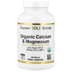 Органический кальций и магний плюс витамины D3 и K2, 180 таблеток — California Gold Nutrition