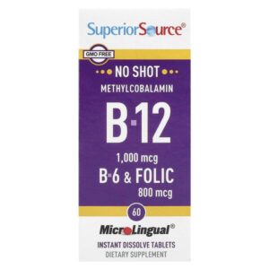 Метилкобаламин B-12, B-6 и фолиевая кислота, 60 быстрорастворимых таблеток MicroLingual® — Superior Source