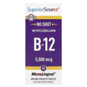 метилкобаламин, витамин B12, 5000 мкг, 60 быстрорастворимых таблеток MicroLingual® — Superior Source
