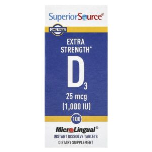витамин D3, 25 мкг (1000 МЕ), 100 быстрорастворимых таблеток MicroLingual® — Superior Source