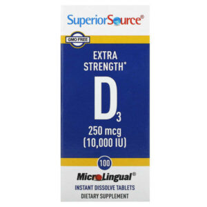 витамин D3, 250 мкг (10 000 МЕ), 100 быстрорастворимых таблеток MicroLingual — Superior Source