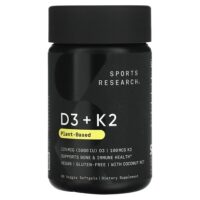 витамины D3 и K2, растительная добавка, 125 мкг/100 мкг, 60 растительных капсул — Sports Research