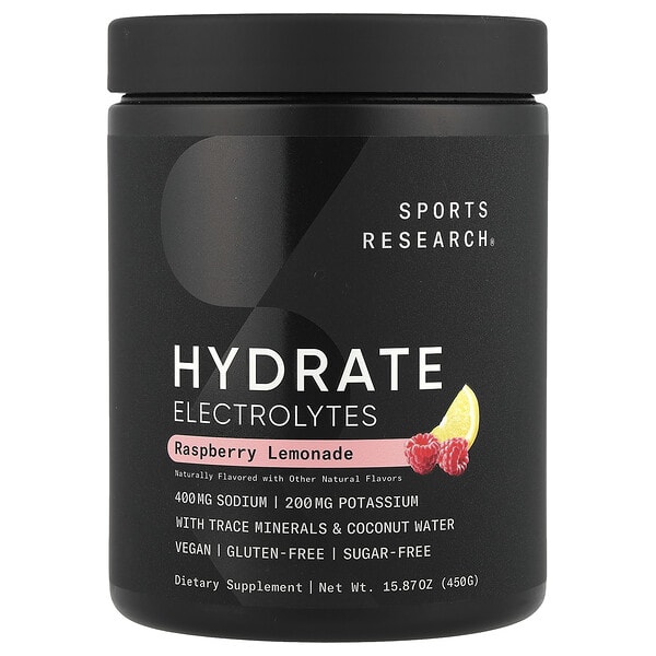 sre09141_v_16.jpg Hydrate, электролиты, малиновый лимонад, 450 г (15,87 унции) — Sports Research