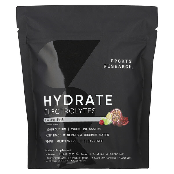 sre09287_v_3.jpg Hydrate Electrolytes, набор с различными добавками, 16 пакетиков по 5 г (0,18 унции) — Sports Research