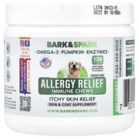 Allergy Relief Immune Chews, для облегчения зуда кожи, для собак, курица, 120 жевательных таблеток, 264 г (9,3 унции) — Bark&Spark