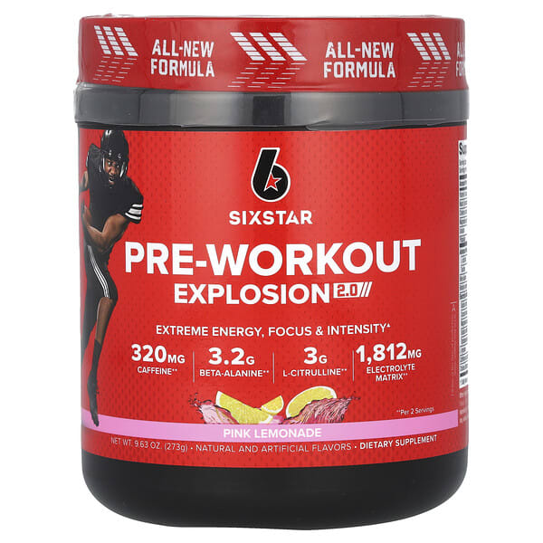 sst71744_v_8.jpg Pre-Workout Explosion 2.0, предтренировочный комплекс, розовый лимонад, 273 г (9,63 унции) — SIXSTAR