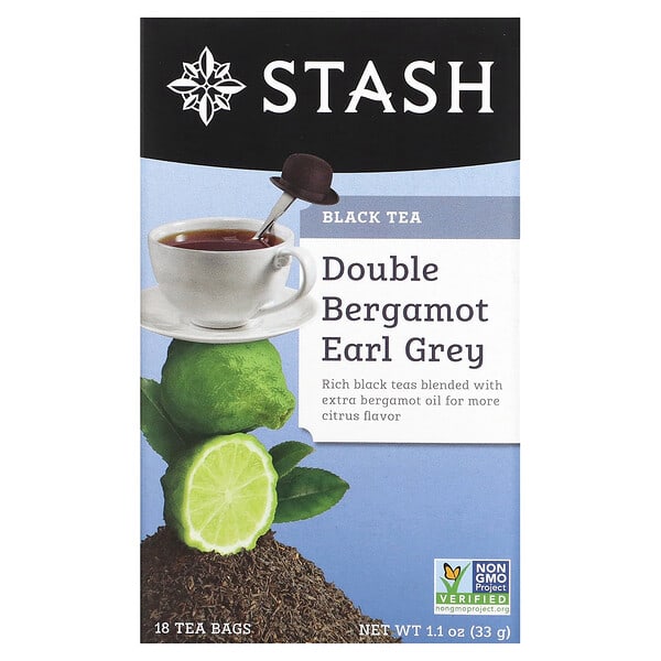 sta08209_v_28.jpg Earl Grey, черный чай, двойной бергамот, 18 чайных пакетиков, 33 г (1,1 унции) — Stash Tea