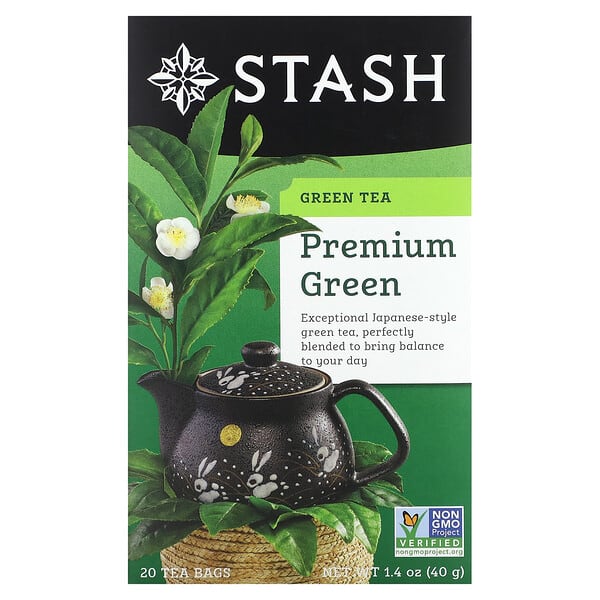 sta08229_v_28.jpg Green Tea, Green Tea, Premium Green, 20 чайных пакетиков, 40 г (1,4 унции) — Stash Tea