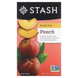 Черный чай, персик, 20 чайных пакетиков, 38 г (1,3 унции) — Stash Tea