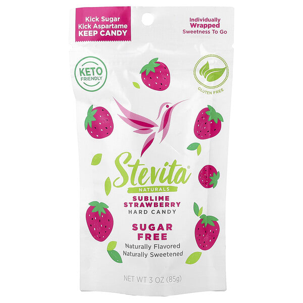 ste00513_v_3.jpg Naturals, леденцы без сахара, клубничный вкус, 85 г (3 унции) — Stevita Naturals