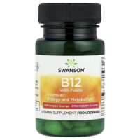 Витамин B12 с фолатом, клубника, 100 пастилок — Swanson