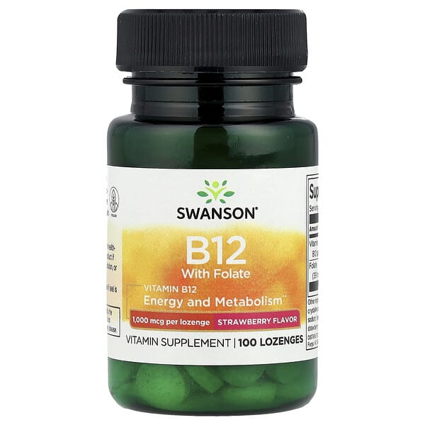 swv01746_v_24.jpg Витамин B12 с фолатом, клубника, 100 пастилок — Swanson