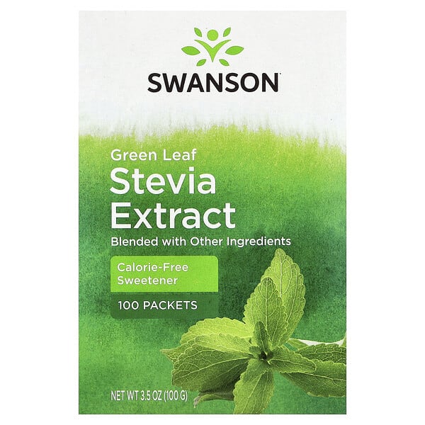 swv01916_v_34.jpg Экстракт зеленых листьев стевии, 100 пакетиков — Swanson