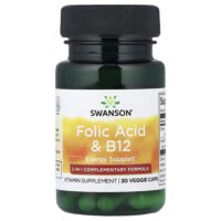 Фолиевая кислота и витамин B12, 30 растительных капсул — Swanson
