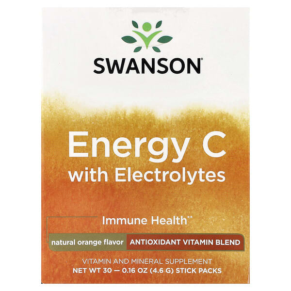 swv02781_v_36.jpg Energy C с электролитами, натуральный апельсин, 30 пакетиков по 4,6 г (0,16 унции) — Swanson