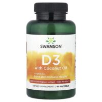витамин D3 с кокосовым маслом, 60 капсул — Swanson