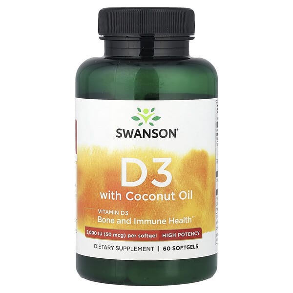 swv02830_v_24.jpg витамин D3 с кокосовым маслом, 60 капсул — Swanson