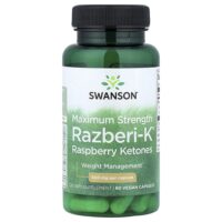 Razberi-K®, малиновые кетоны, максимальная сила действия, 500 мг, 60 веганских капсул — Swanson