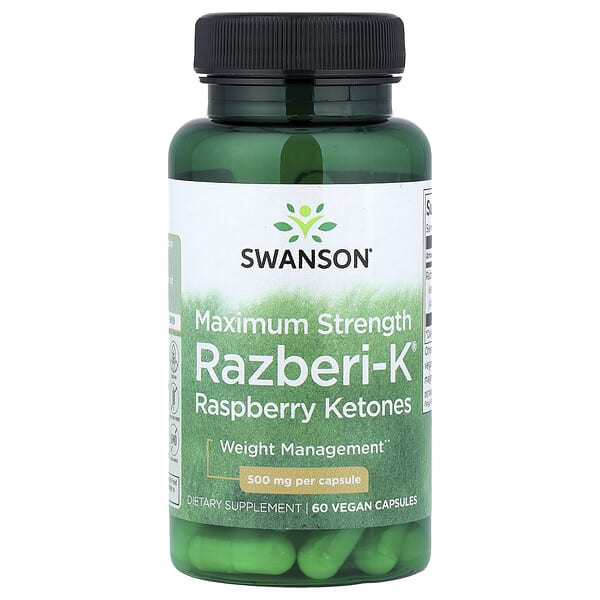 swv04078_v_40.jpg Razberi-K®, малиновые кетоны, максимальная сила действия, 500 мг, 60 веганских капсул — Swanson