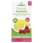 Simply Hydrate, смесь для гидратации электролитов, малиновый лимонад, 8 пакетиков по 5,95 г (0,21 унции) — Swanson