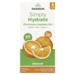 Simply Hydrate, смесь электролитов для гидратации, апельсин, 8 стик-пакетов по 5,84 г (0,21 унции) — Swanson