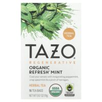 Regenerative, травяной чай, органическая освежающая мята, без кофеина, 16 чайных пакетиков, 19 г (0,67 унции) — TAZO