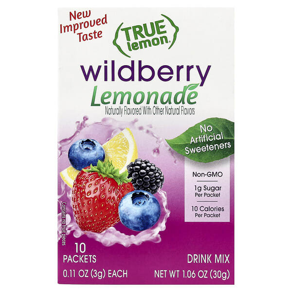 tcc00739_v_36.jpg True Lemon, лимонад, ягоды, 10 пакетиков по 3 г (0,11 унции) — True Citrus