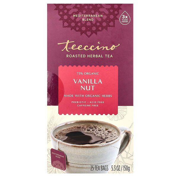 tee40011_v_43.jpg обжаренный травяной чай, ванильно-ореховый вкус, без кофеина, 25 чайных пакетиков, 150 г (5,3 унции) — Teeccino