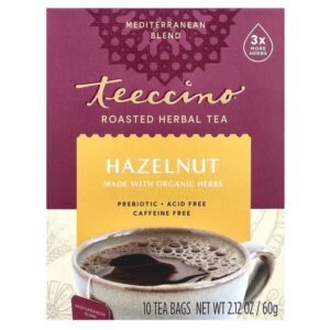Roasted Herbal Tea, Hazelnut, Caffeine Free, 10 Tea Bags, 2.12 oz (60 g) — Teeccino