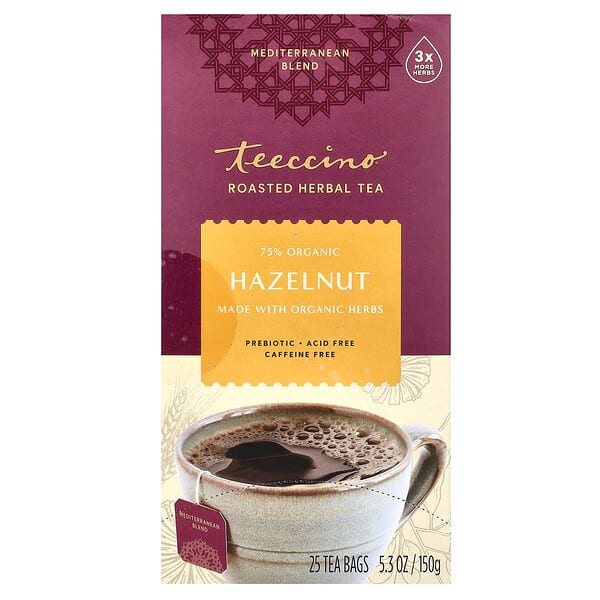 tee40061_v_50.jpg чай из обжаренных трав, вкус лесного ореха, без кофеина, 25 чайных пакетиков, 150 г (5,3 унции) — Teeccino