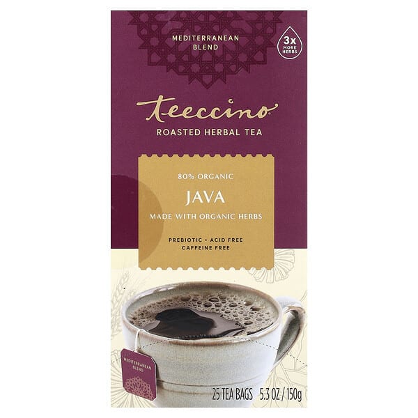 tee40071_v_36.jpg Жареный травяной чай, Java, без кофеина, 25 чайных пакетиков, 150 г (5,3 унции) — Teeccino
