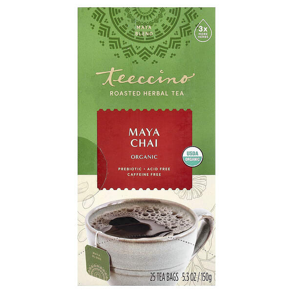 tee40121_v_36.jpg Органический жареный травяной чай, Maya Chai, без кофеина, 25 чайных пакетиков, 150 г (5,3 унции) — Teeccino
