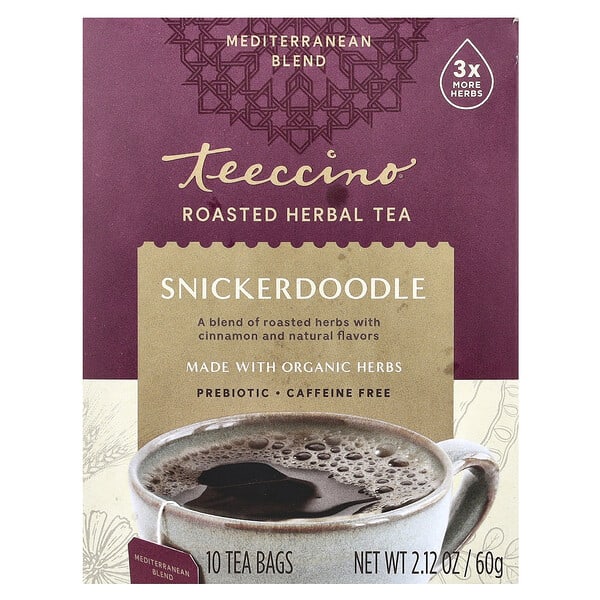 tee42040_v_10.jpg Жареный травяной чай, Snickerdoodle, без кофеина, 10 чайных пакетиков, 60 г (2,12 унции) — Teeccino