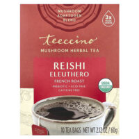 Mushroom Herbal Tea, Reishi Eleuthero, French Roast, Caffeine Free, 10 Tea Bags, 2.12 oz (60 g) — Teeccino