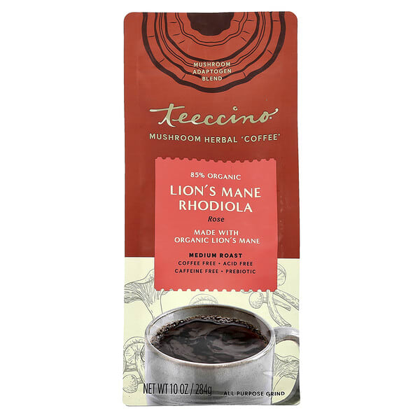 tee85030_v_34.jpg Mushroom Herbal 'Coffee', органическая родиола из ежовика гребенчатого, средняя обжарка, без кофеина, 284 г (10 унций) — Teeccino