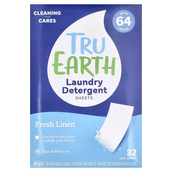 teh00000_v_6.jpg Tru Earth, салфетки для стирки, свежесть льна, 32 шт. Eco-Strips®