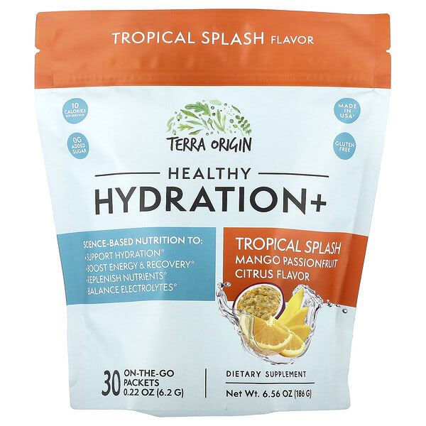 teo22534_v_3.jpg Healthy Hydration+, тропический спрей, 30 пакетиков On the Go, 6,2 г (0,22 унции) каждый — Terra Origin