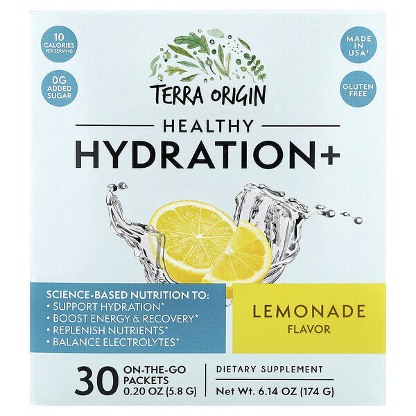 teo89926_v_18.jpg Healthy Hydration +, лимонад, 30 пакетиков, по 5,8 г (0,20 унции) — Terra Origin