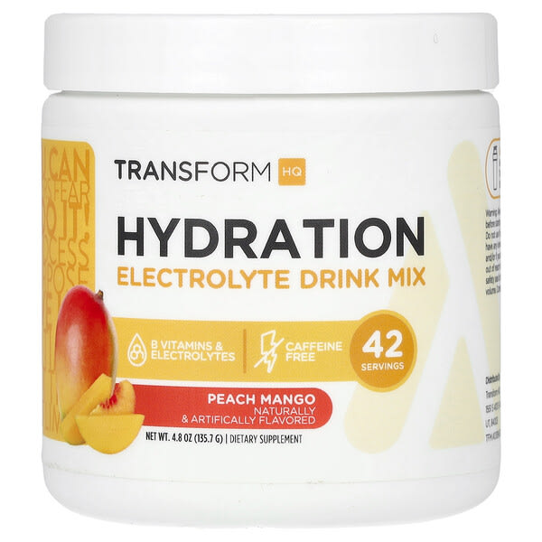 tfm45198_v_24.jpg Hydration, смесь для приготовления электролитического напитка, без кофеина, персик и манго, 135,7 г (4,8 унции) — TransformHQ