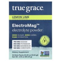 ElectroMag™, электролитный порошок, со вкусом лимона и лайма, 16 пакетиков по 5,64 г (0,20 унции) — True Grace